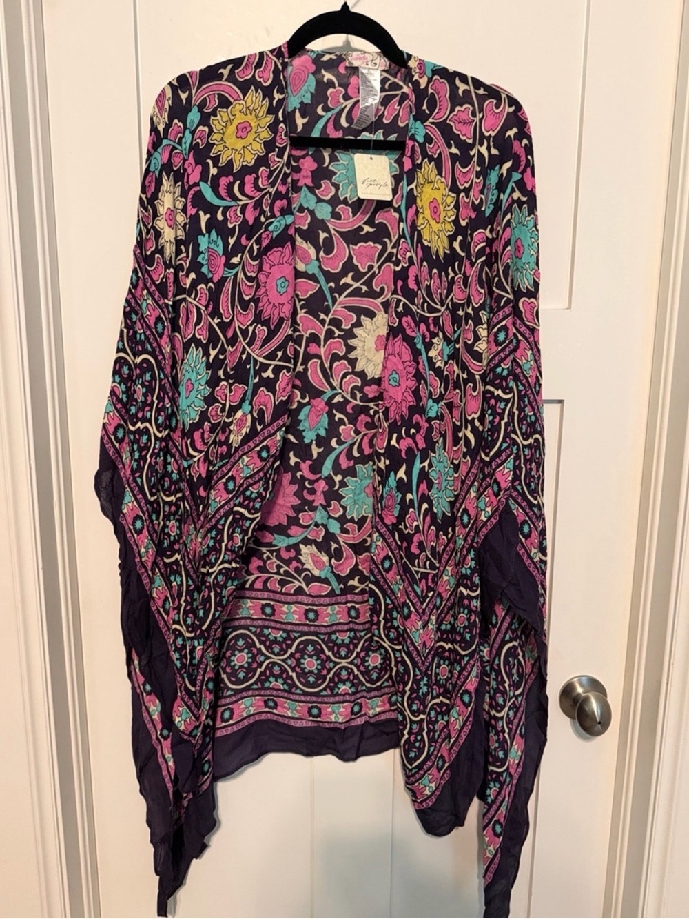 Free People Boho Floral Kimono in beep purple with Pink & Teal